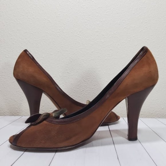 Vtg Moschino Cheap and Chic Suede Peep Bow Pumps - Picture 7 of 15
